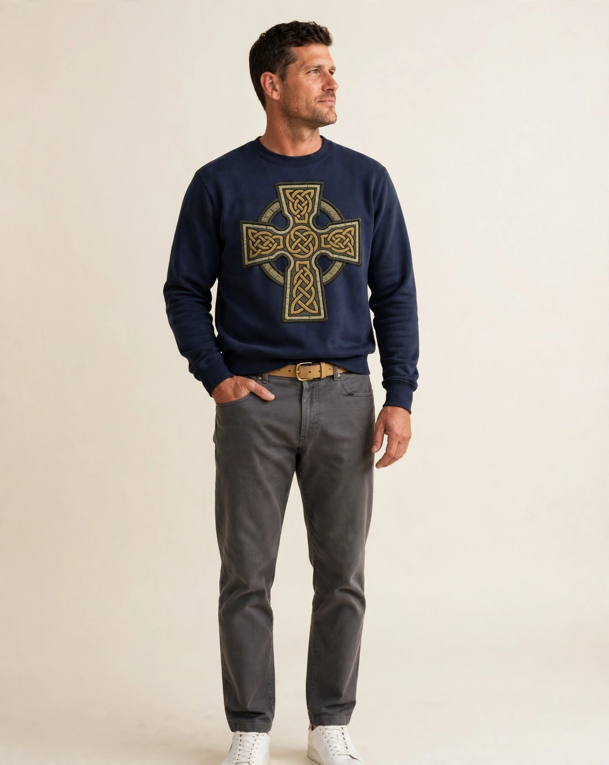 Celtic Cross Fleece Sweatshirt – studio model photo