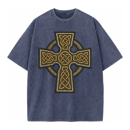 Celtic Cross  - Vintage T-shirt – Blue