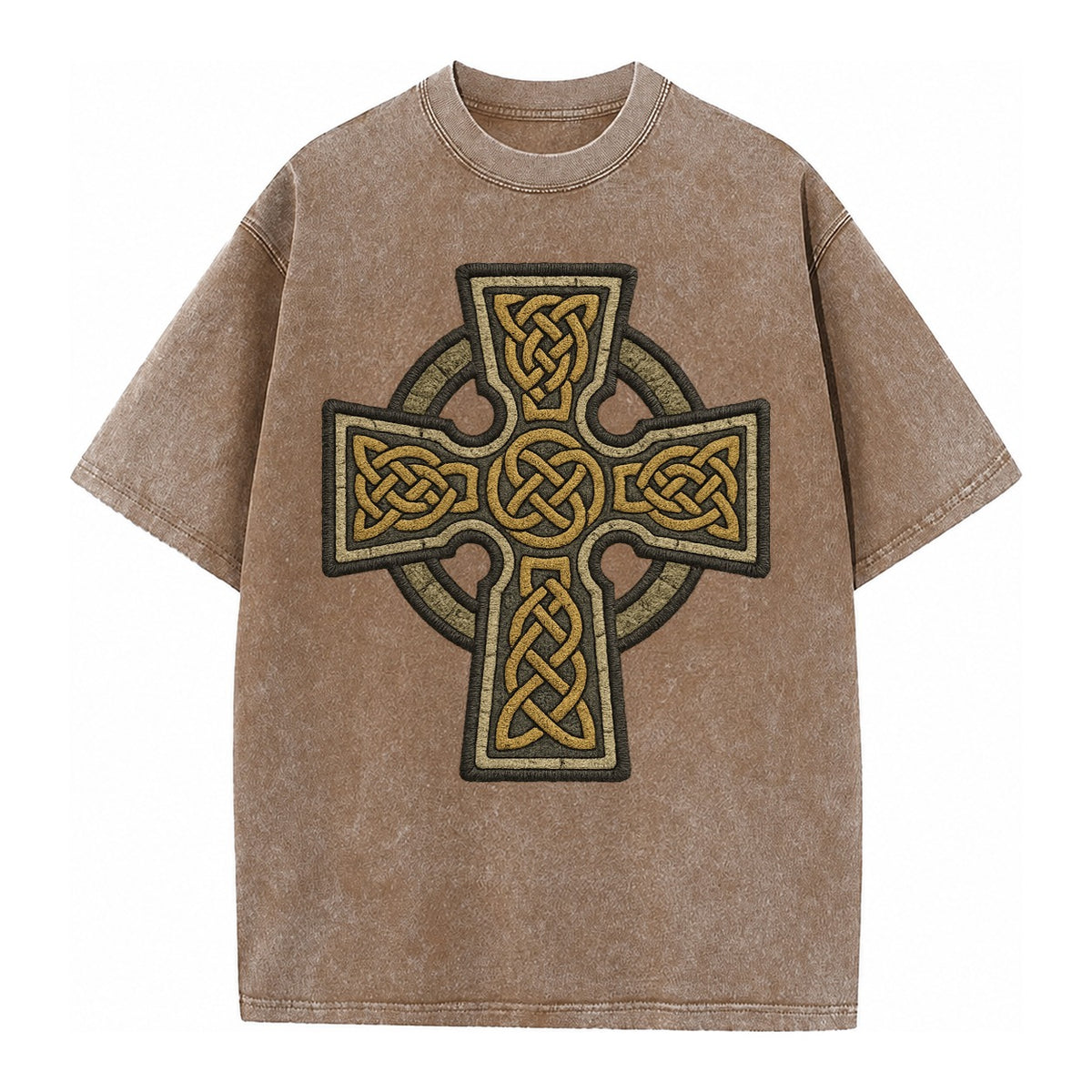 Celtic Cross  - Vintage T-shirt – Brown
