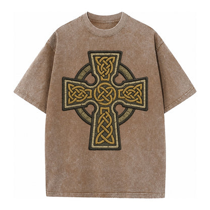 Celtic Cross  - Vintage T-shirt – Brown