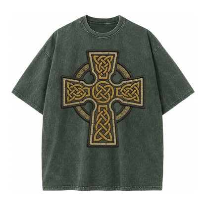 Celtic Cross  - Vintage T-shirt – Forest Mist(Green)