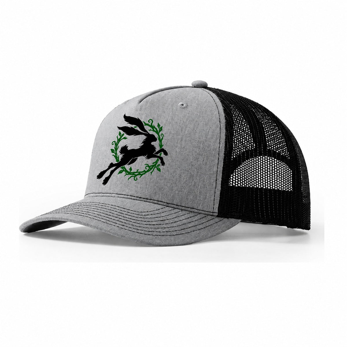 Celtic Hare Familiar Witch Magic Trucker Hat – Sport Grey Black