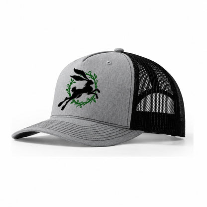 Celtic Hare Familiar Witch Magic Trucker Hat – Sport Grey Black
