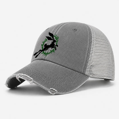 Celtic Hare Familiar Witch Magic Washed Trucker Hat – Grey
