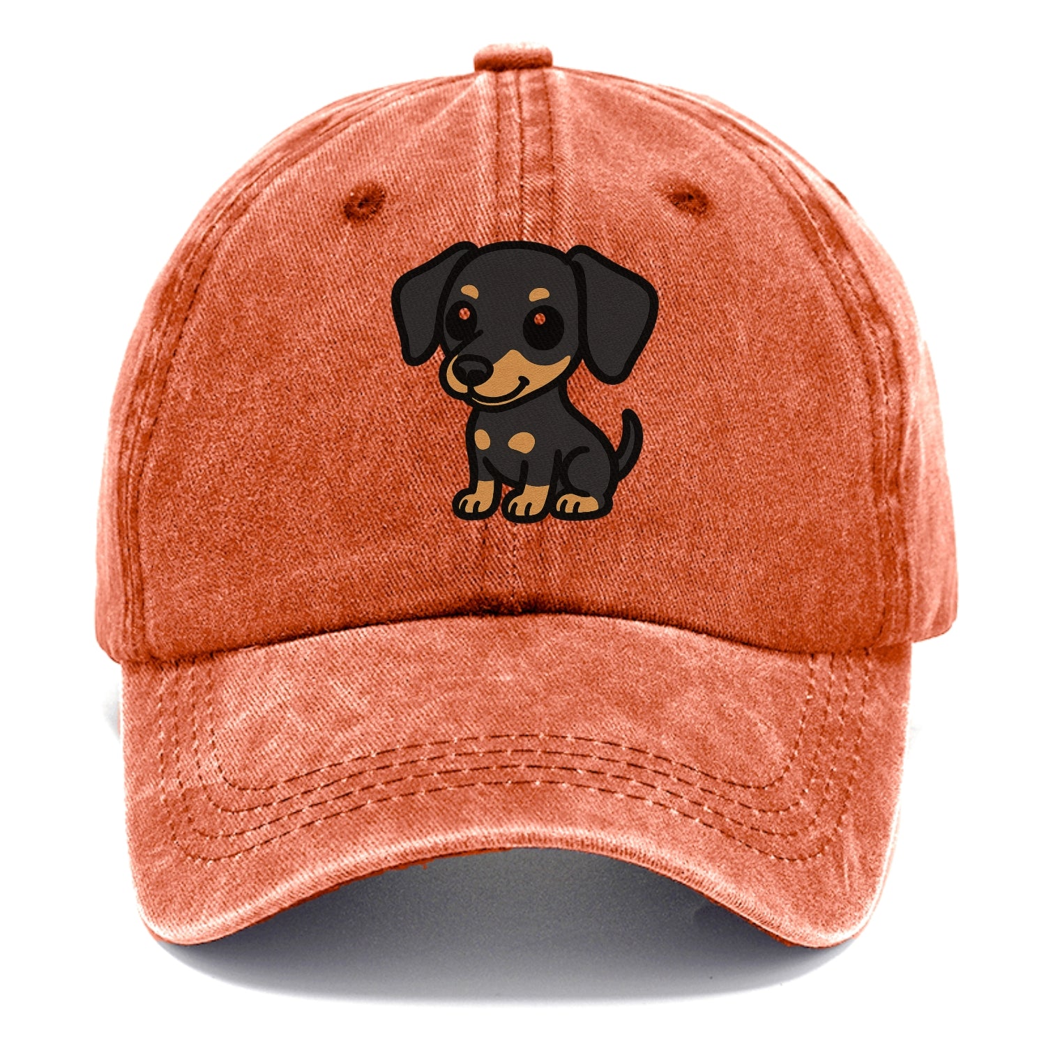 miniature pinscher black and tan sitting pose portrait design Hat