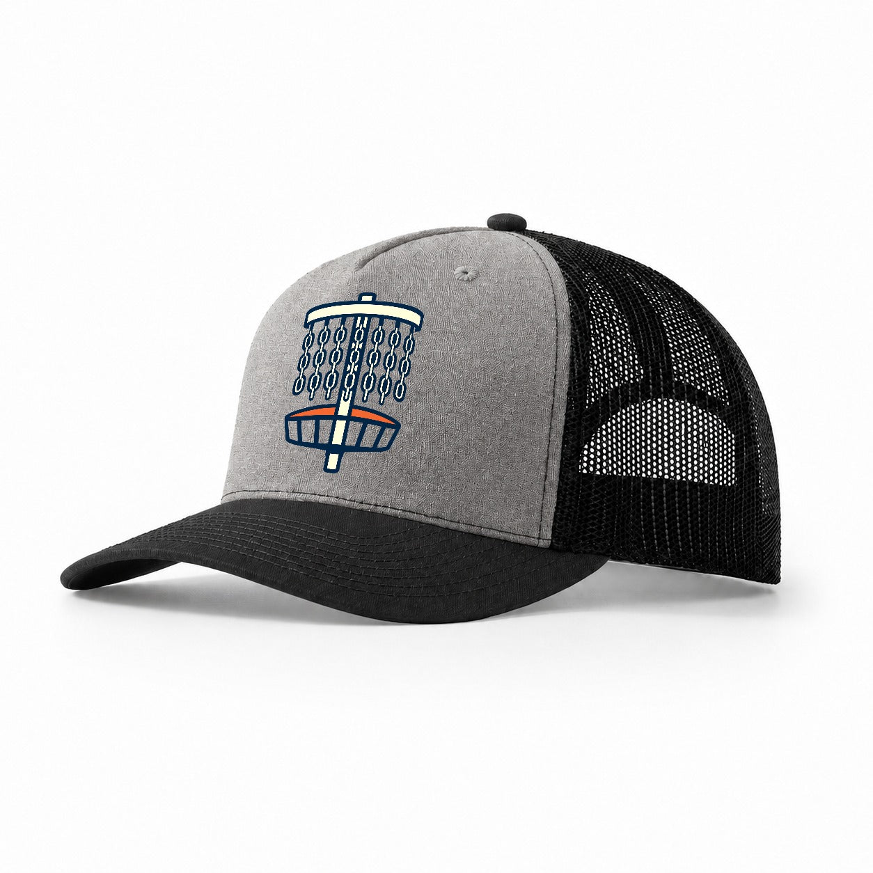 Chain Link Silhouette Disc Golf Trucker Hat – Grey Black