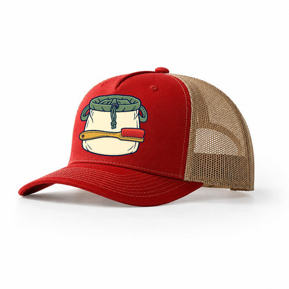 Chalk Bag And Brush Rock Climbing Trucker Hat – Red Khaki