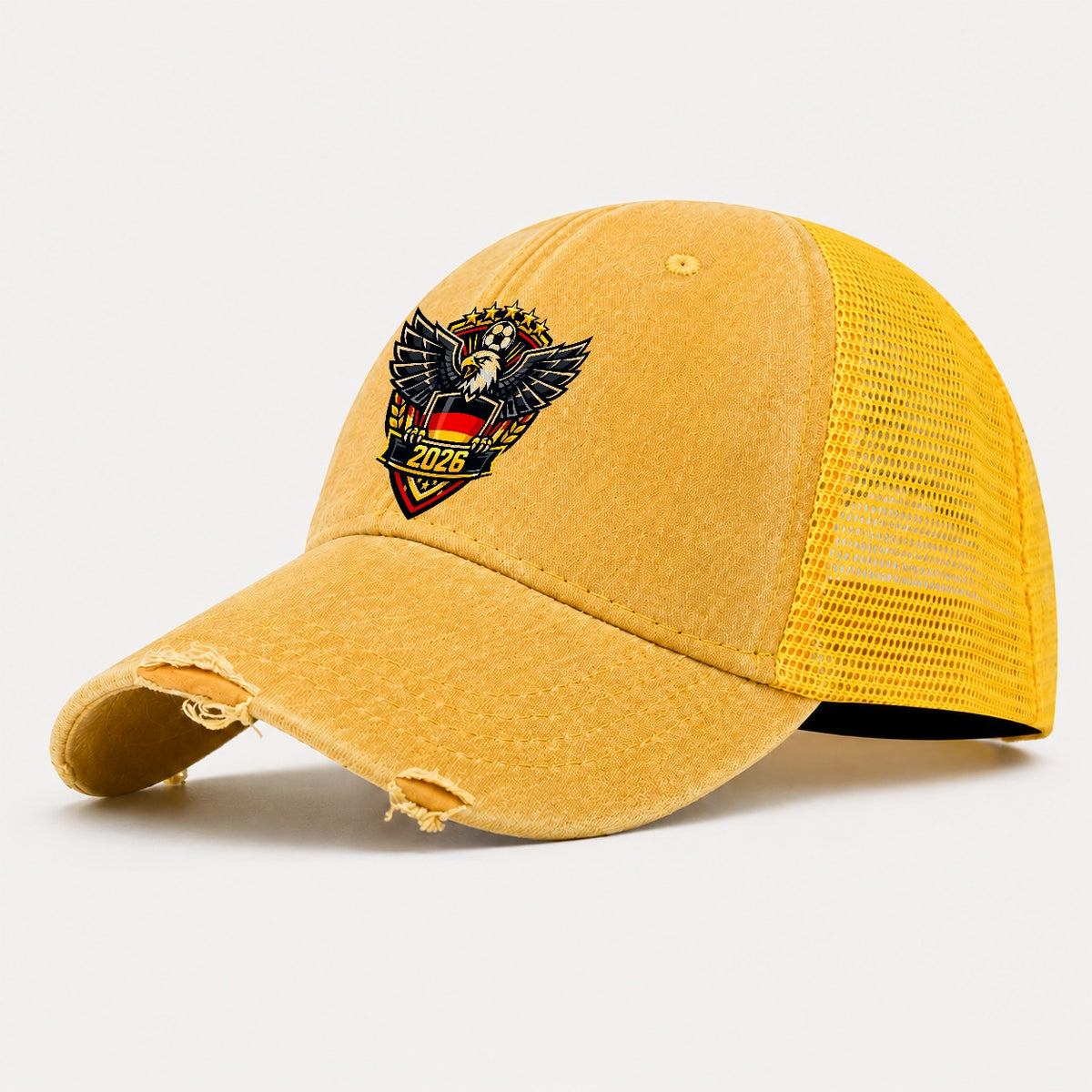 Champions 2026 Crest Washed Trucker Hat – Yellow