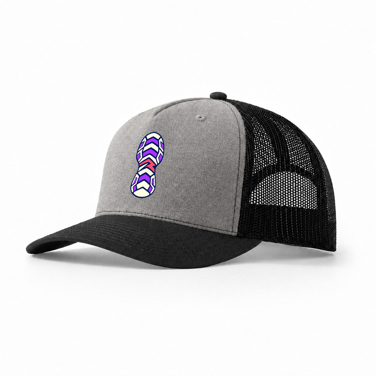 Chevron Sole 90S Running Clubs Trucker Hat – Grey Black