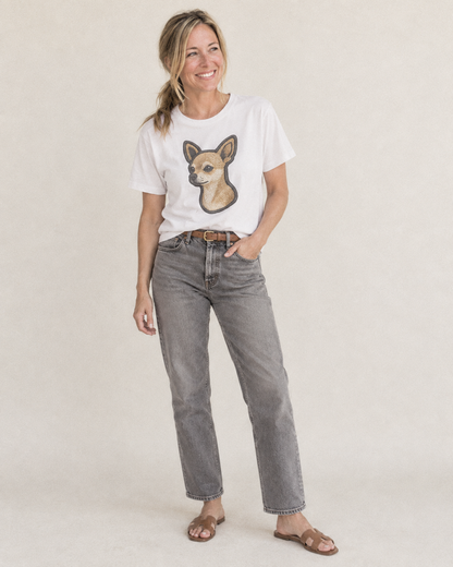 Chihuahua - Modern tiny dog logo with bo - Classic T-shirt – studio model photo