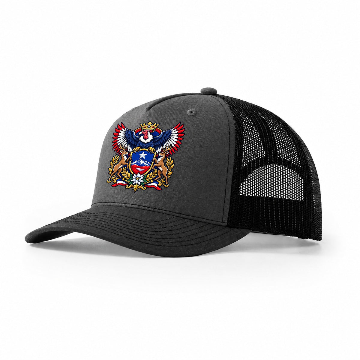 Chile Heraldic Crest Country Logos Trucker Hat – Dark Grey Black