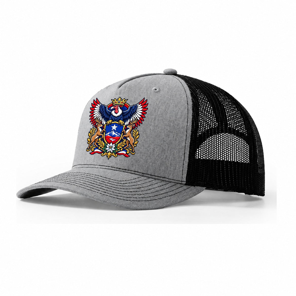 Chile Heraldic Crest Country Logos Trucker Hat – Sport Grey Black