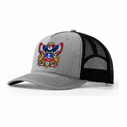 Chile Heraldic Crest Country Logos Trucker Hat – Sport Grey Black