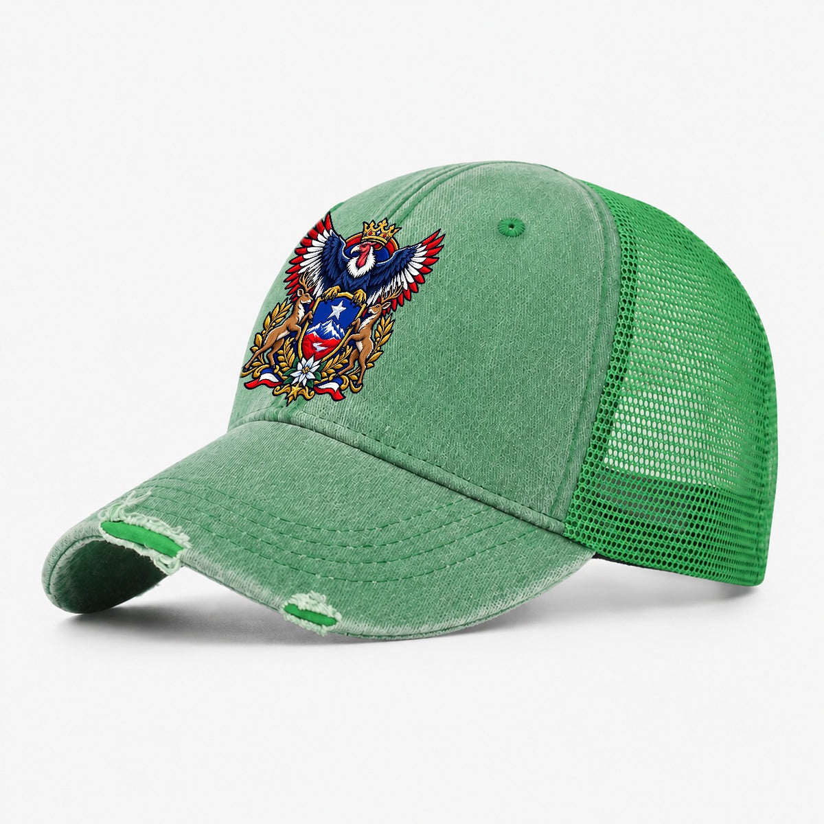 Chile Heraldic Crest Country Logos Washed Trucker Hat – Ink Green