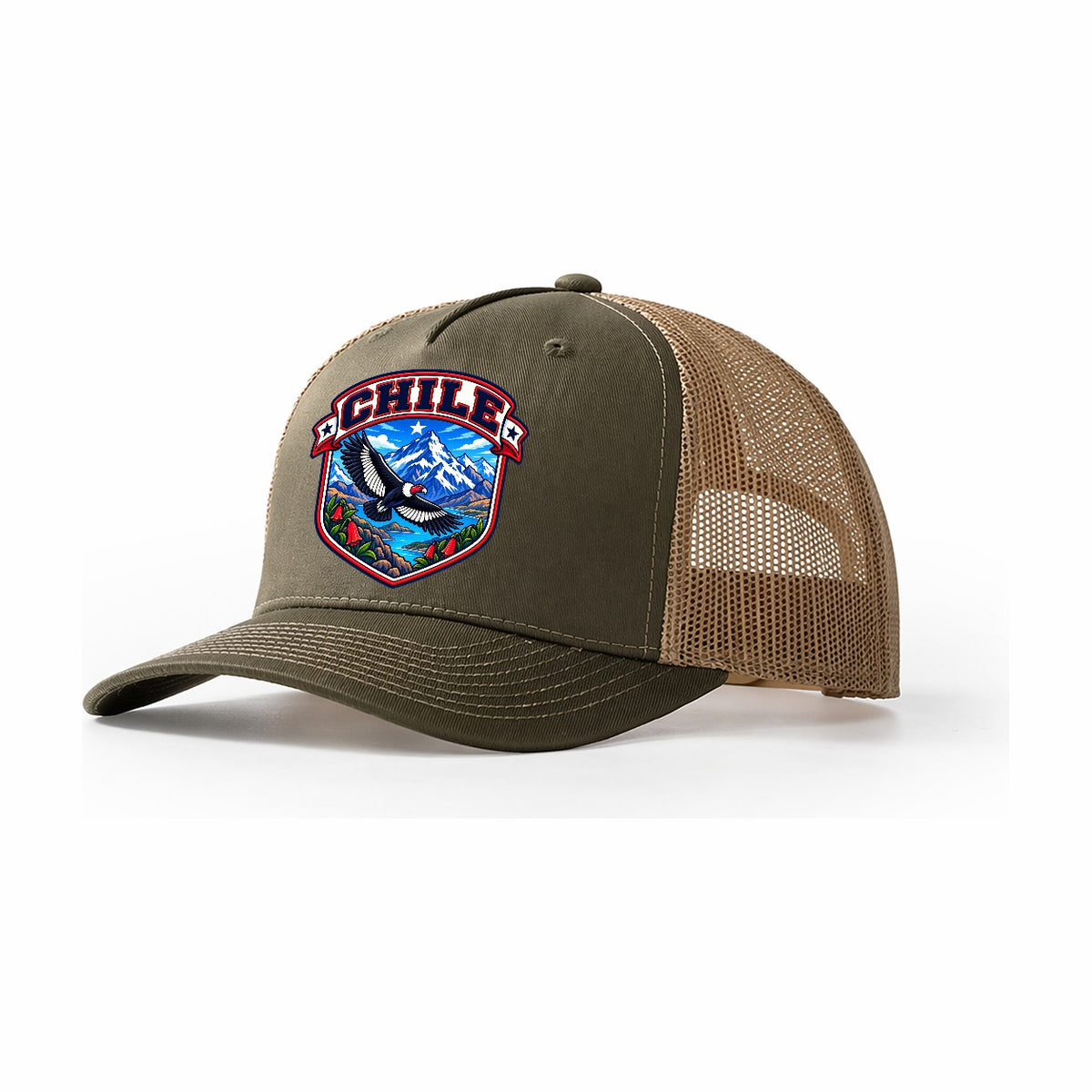 Chile Retro Badge Country Logos Trucker Hat – Olive Khaki
