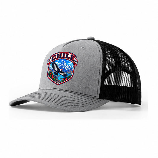 Chile Retro Badge Country Logos Trucker Hat – Sport Grey Black