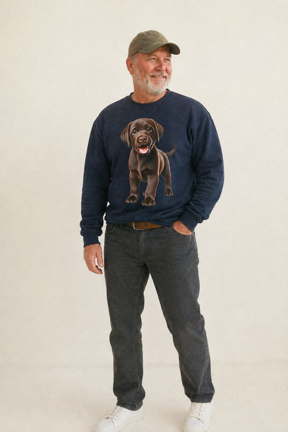 Chocolate Labrador Fleece Sweatshirt – studio model photo