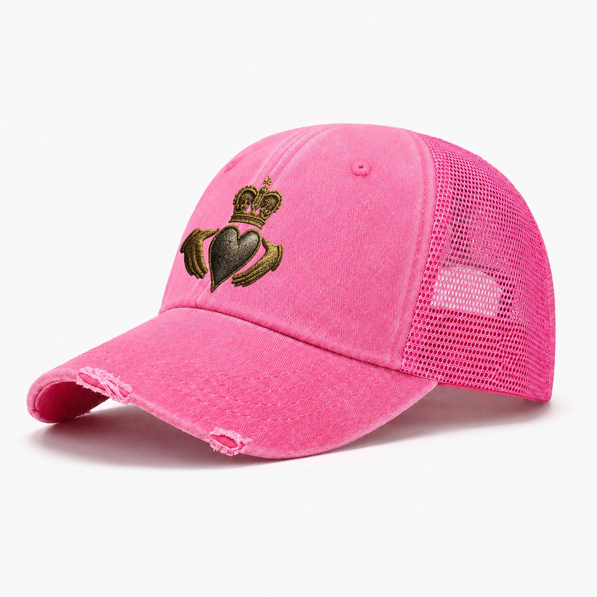 Claddagh Symbol Washed Trucker Hat – Rose