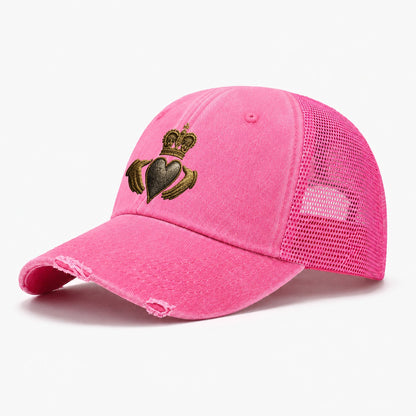 Claddagh Symbol Washed Trucker Hat – Rose