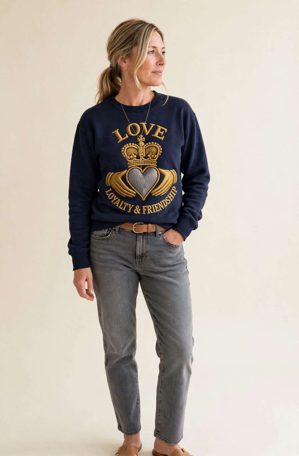 Claddagh Symbol Fleece Sweatshirt – studio model photo
