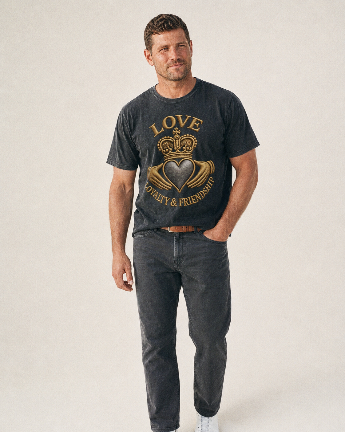Claddagh Symbol  - Vintage T-shirt – studio model photo