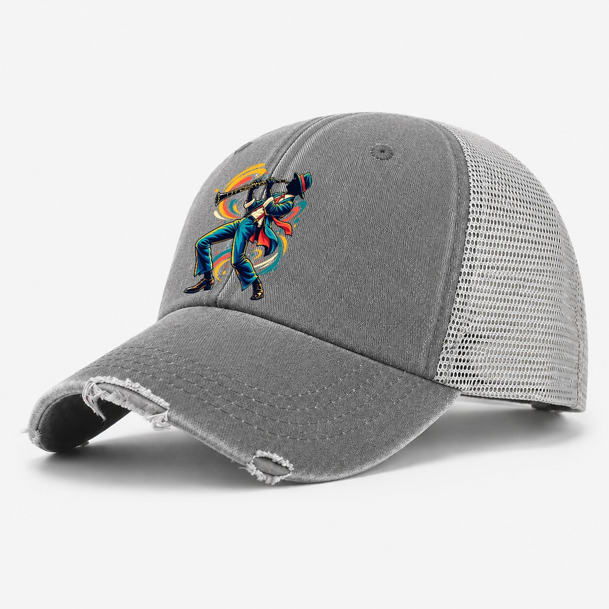 Clarinet Icon Music Instruments Washed Trucker Hat – Grey