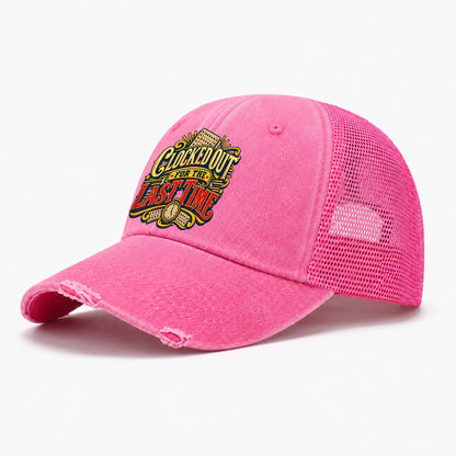 Clocked Out For The Last Time Retired Living Washed Trucker Hat – Rose