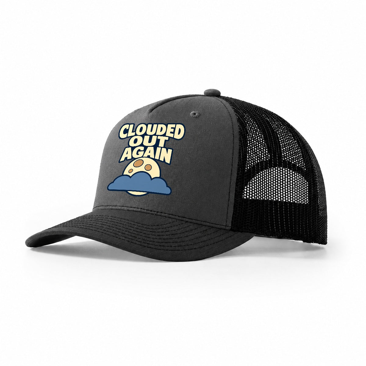 Clouded Out Again Astronomy And Stargazing Trucker Hat – Dark Grey Black
