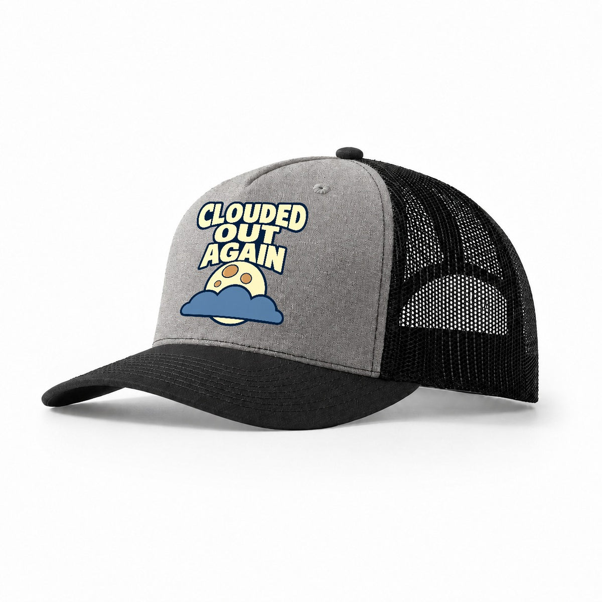 Clouded Out Again Astronomy And Stargazing Trucker Hat – Grey Black