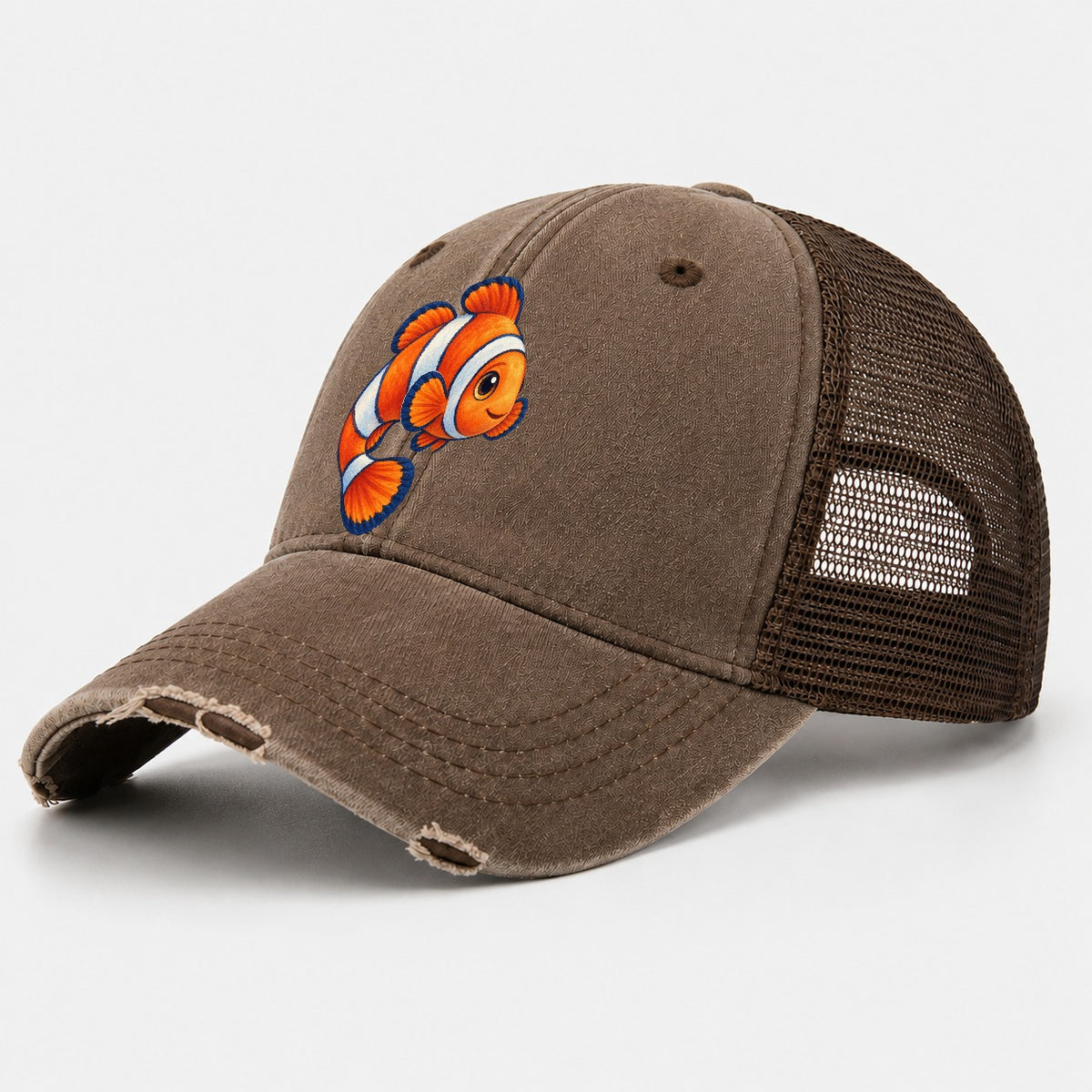Clownfish Crescent Swim Sea Sprite Washed Trucker Hat – Coffee