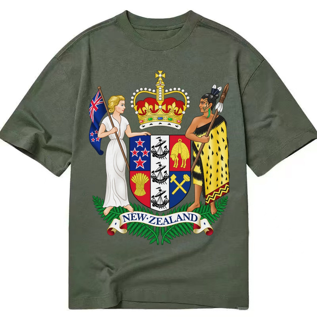 Coat Of Arms Of New Zealand - Classic T-shirt – Army Green