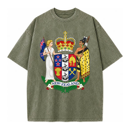 Coat Of Arms Of New Zealand - Vintage T-shirt – Army Green