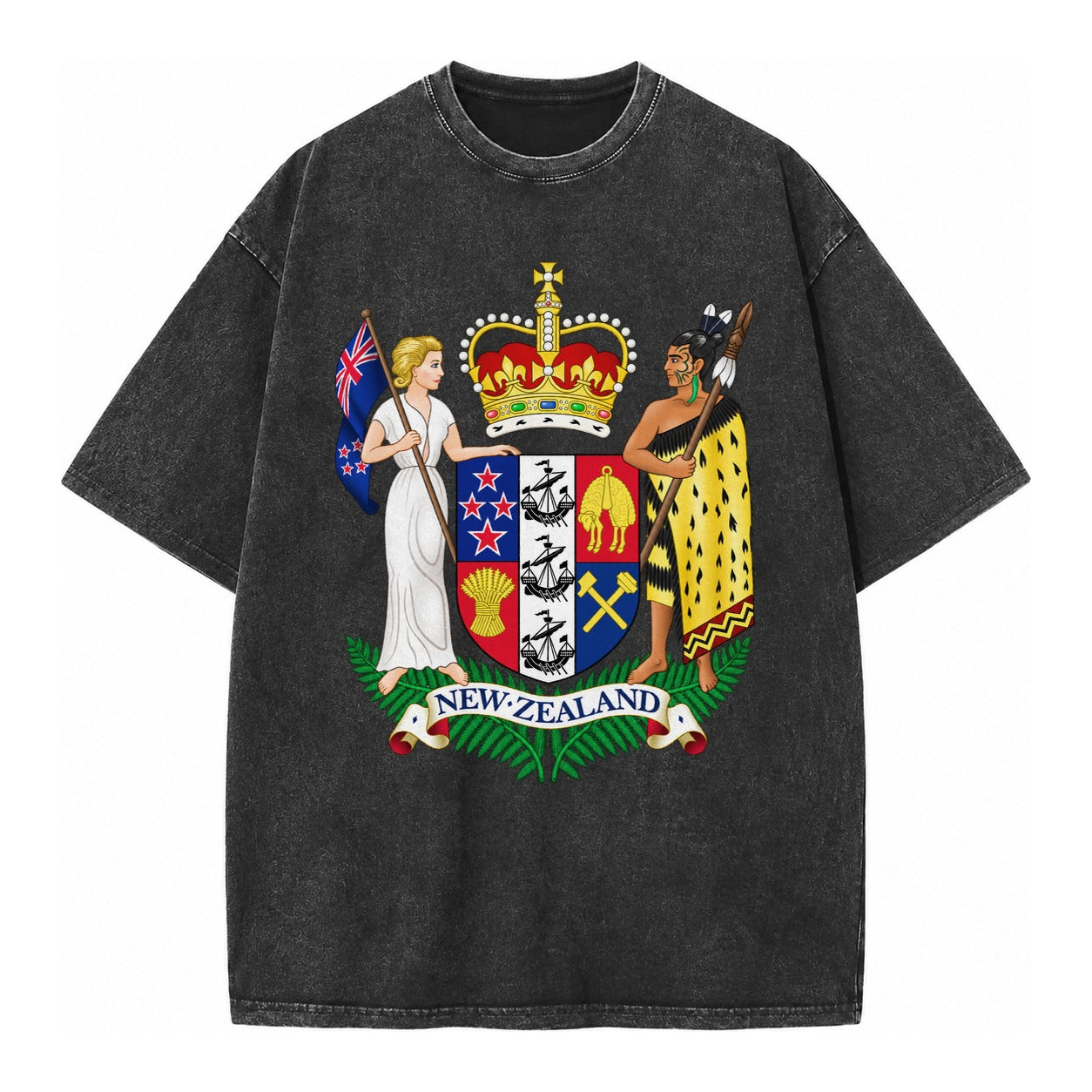 Coat Of Arms Of New Zealand - Vintage T-shirt – Black