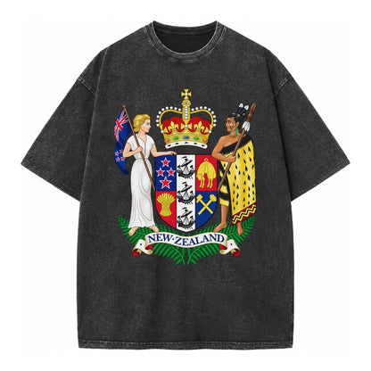 Coat Of Arms Of New Zealand - Vintage T-shirt – Black