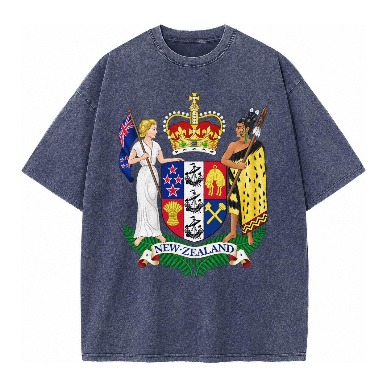 Coat Of Arms Of New Zealand - Vintage T-shirt – Blue