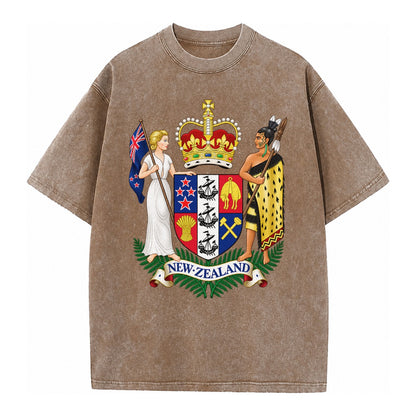 Coat Of Arms Of New Zealand - Vintage T-shirt – Brown