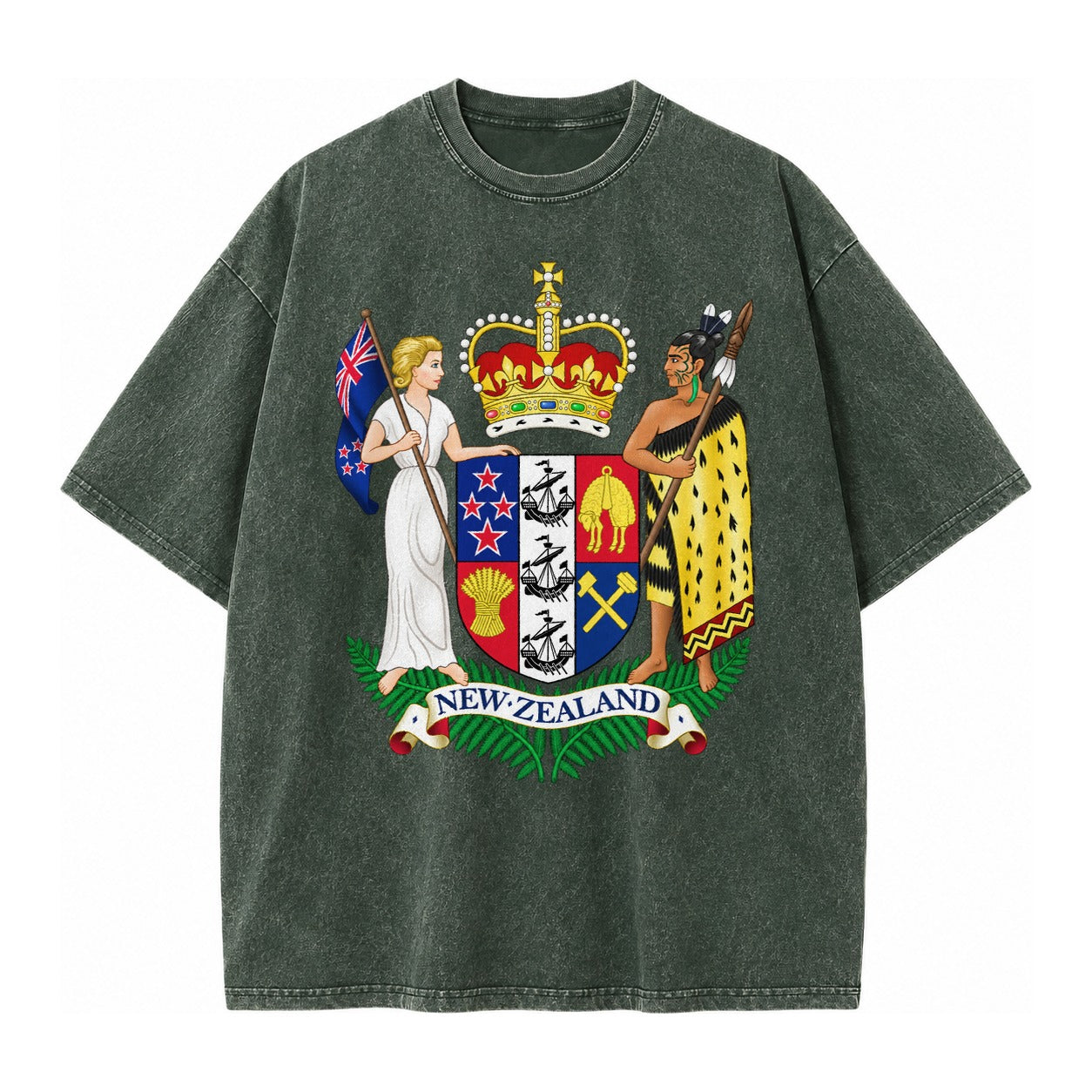 Coat Of Arms Of New Zealand - Vintage T-shirt – Forest Mist(Green)