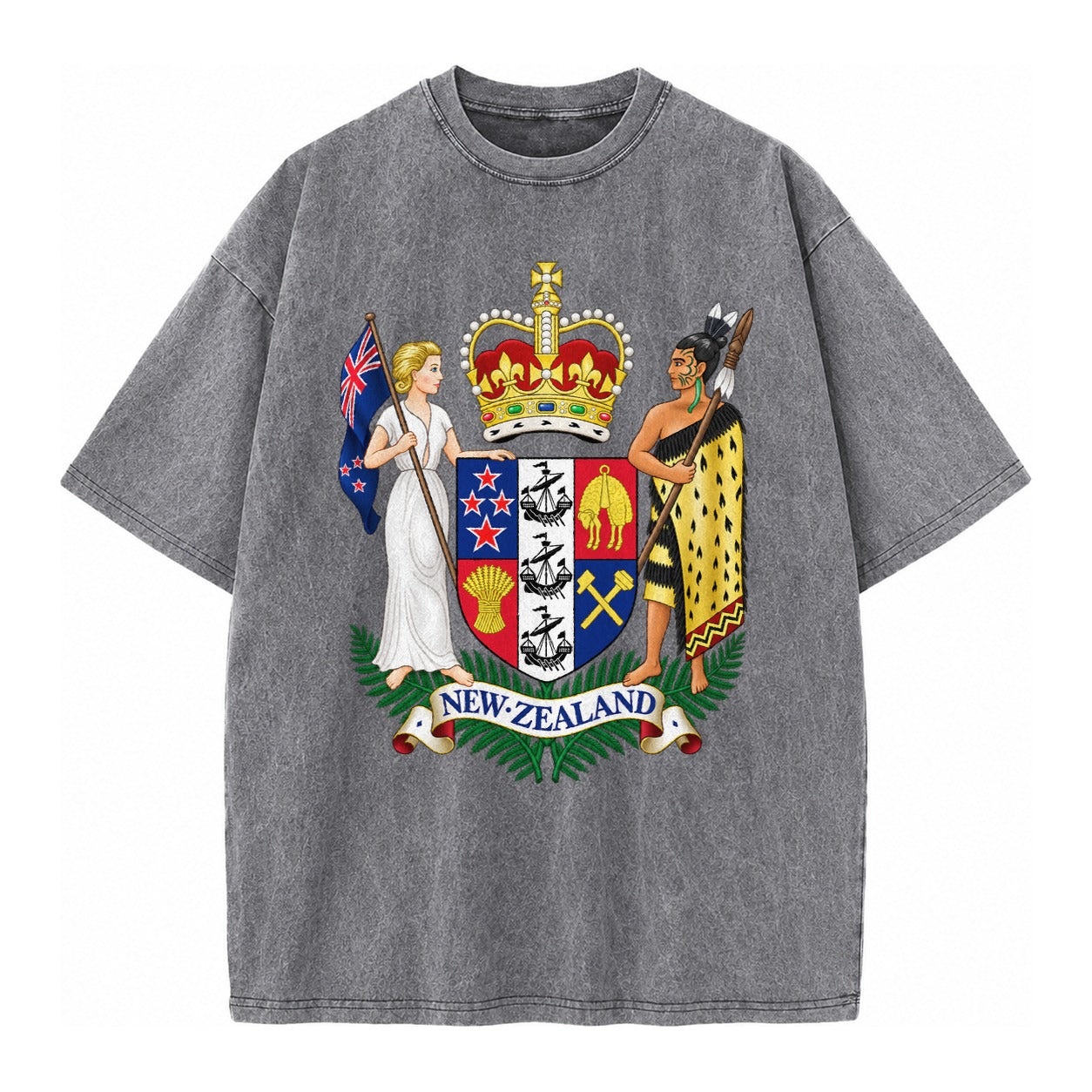 Coat Of Arms Of New Zealand - Vintage T-shirt – Grey