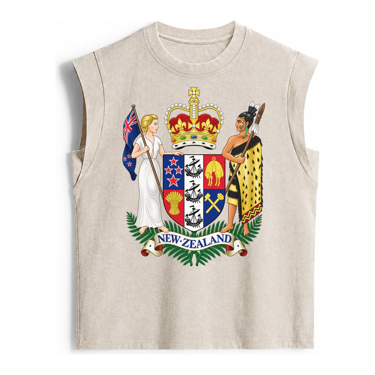 Coat Of Arms Of New Zealand - Vintage Washed Tank – Beige