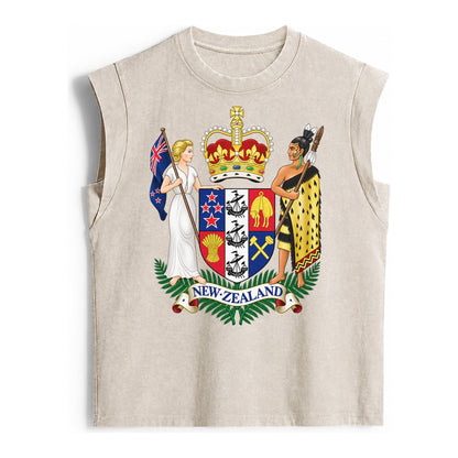 Coat Of Arms Of New Zealand - Vintage Washed Tank – Beige