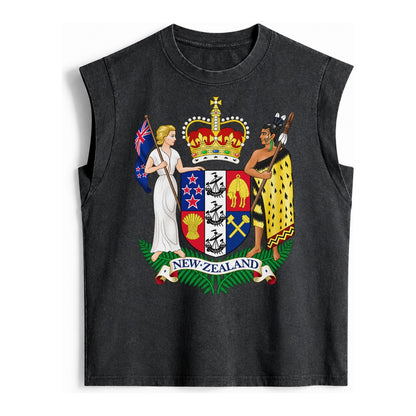 Coat Of Arms Of New Zealand - Vintage Washed Tank – Black