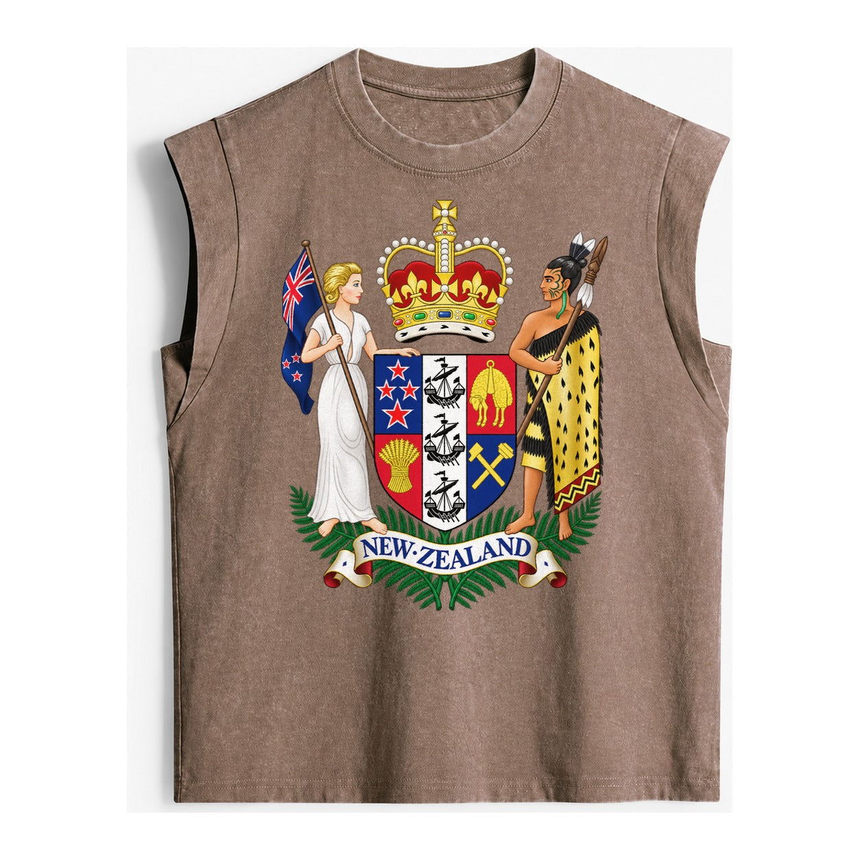 Coat Of Arms Of New Zealand - Vintage Washed Tank – Brown