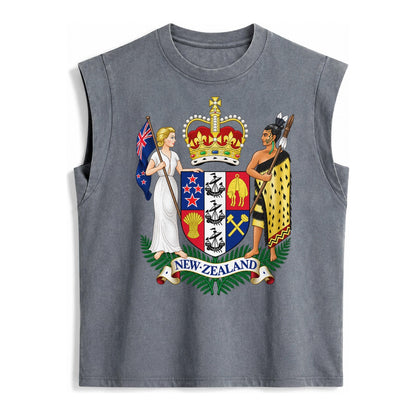 Coat Of Arms Of New Zealand - Vintage Washed Tank – Grey