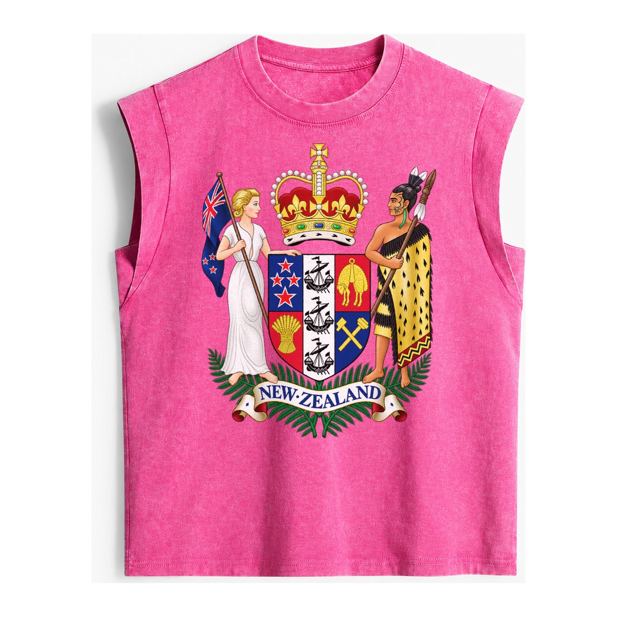 Coat Of Arms Of New Zealand - Vintage Washed Tank – Pink