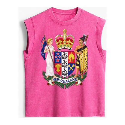 Coat Of Arms Of New Zealand - Vintage Washed Tank – Pink