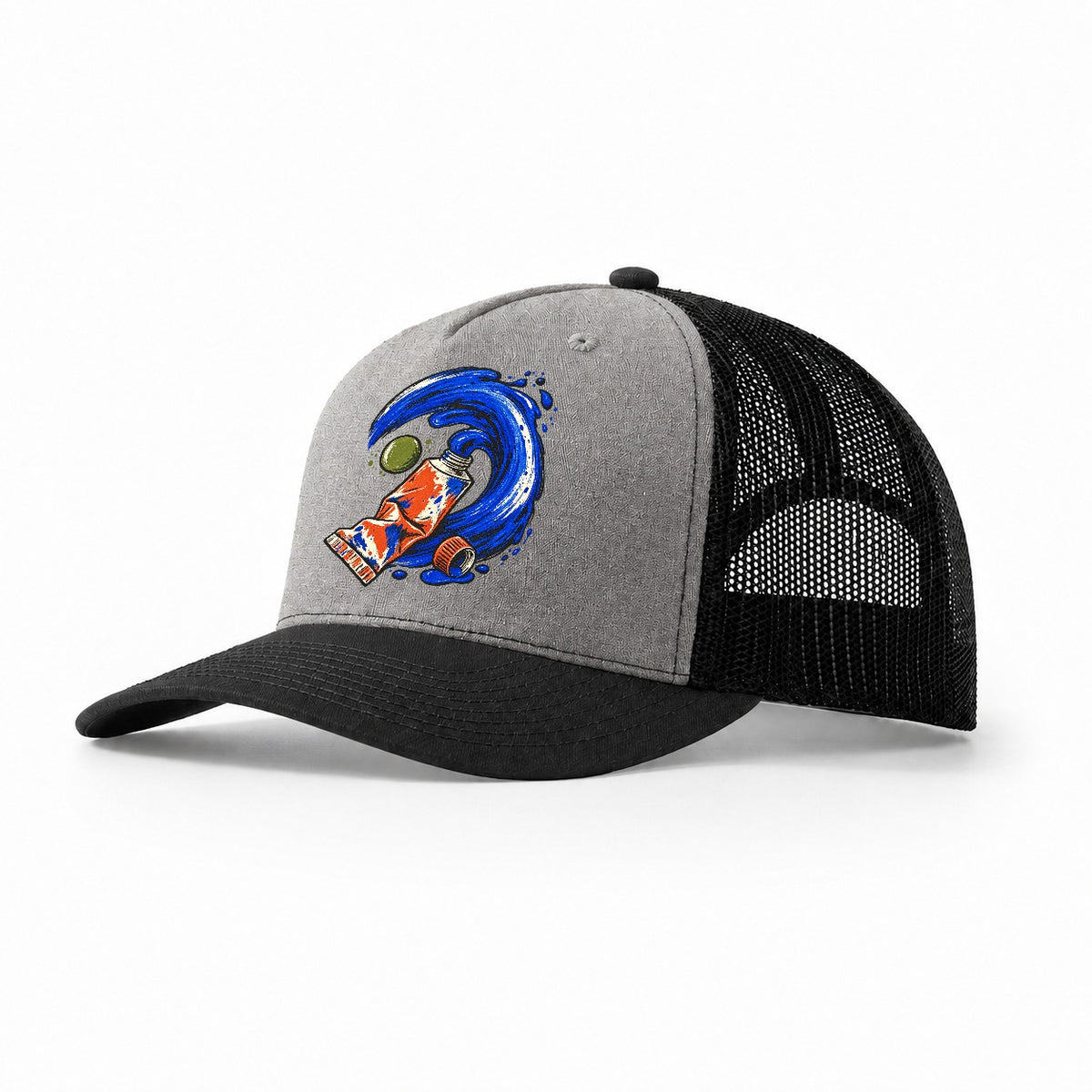 Cobalt Brush Wave Clay Color Makers Trucker Hat – Grey Black