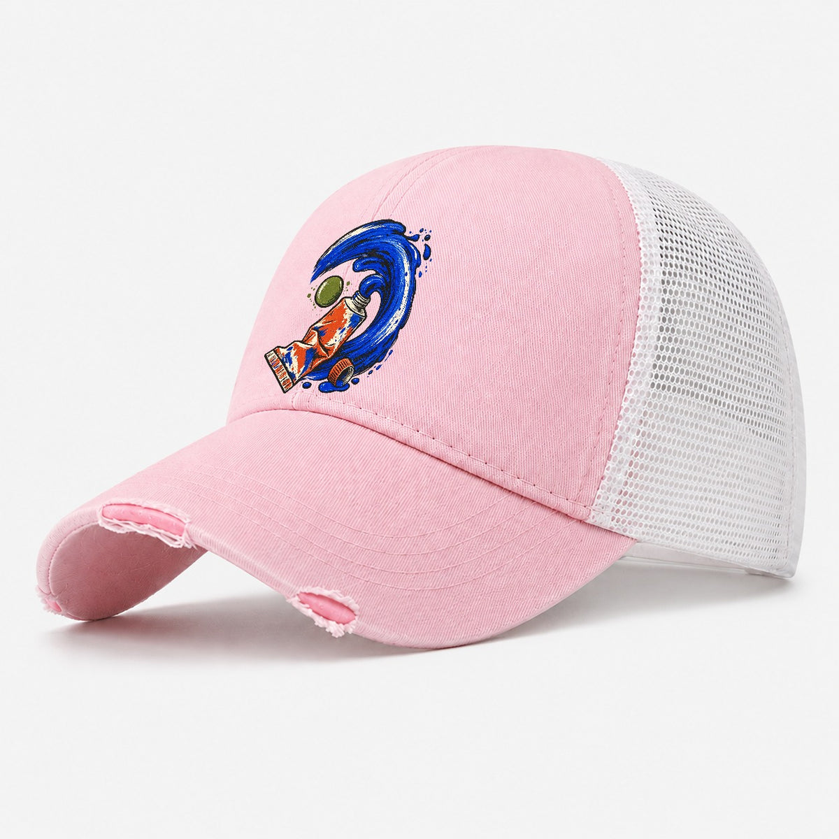 Cobalt Brush Wave Clay Color Makers Washed Trucker Hat – Light Pink