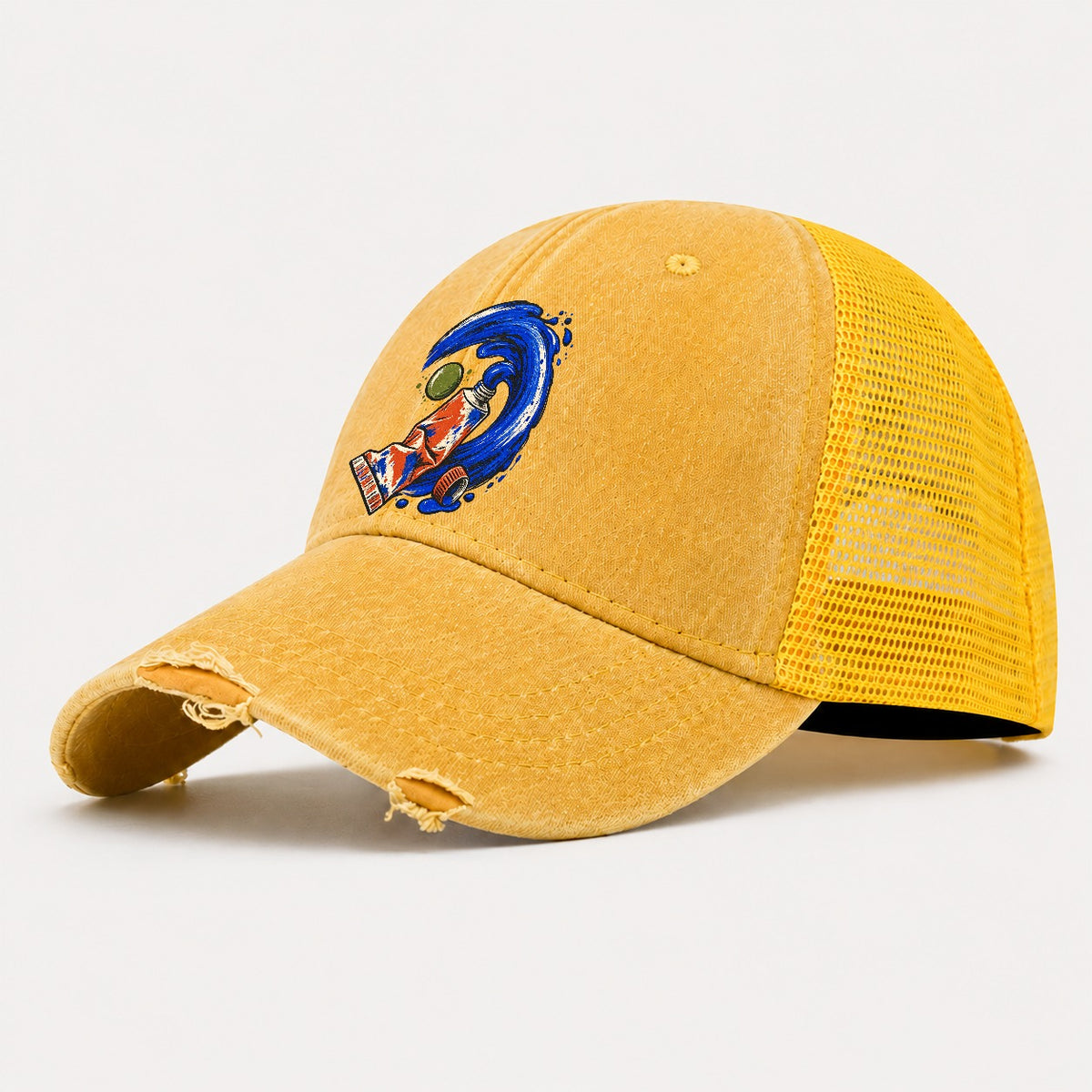 Cobalt Brush Wave Clay Color Makers Washed Trucker Hat – Yellow