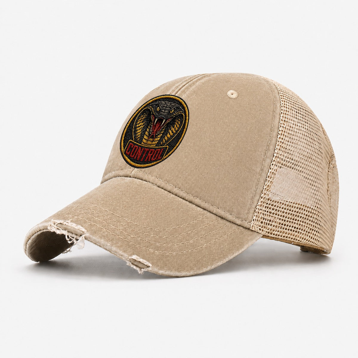 Cobra Control Badge Washed Trucker Hat – Khaki