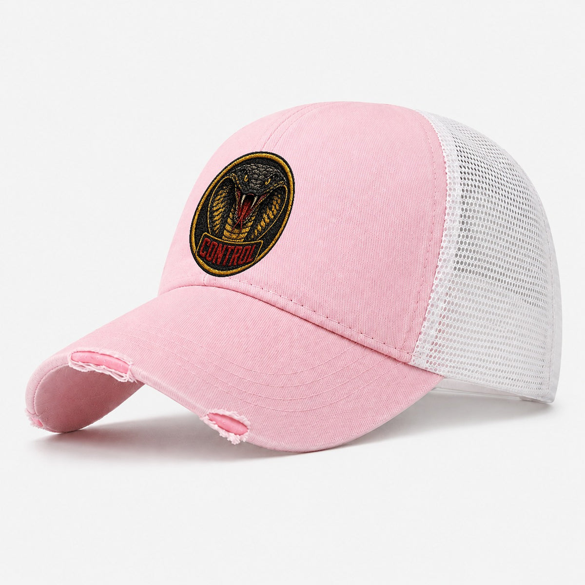 Cobra Control Badge Washed Trucker Hat – Light Pink